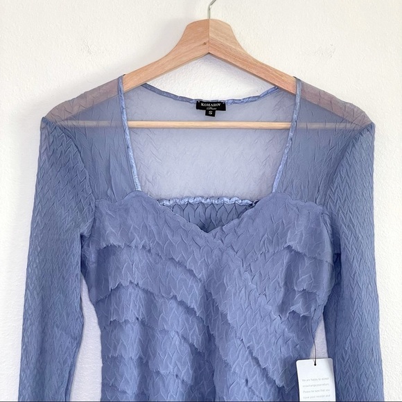 NWT Komarov Charmeuse Chiffon Long Sleeve Midi Dress Persian Violet Small - Picture 4 of 16